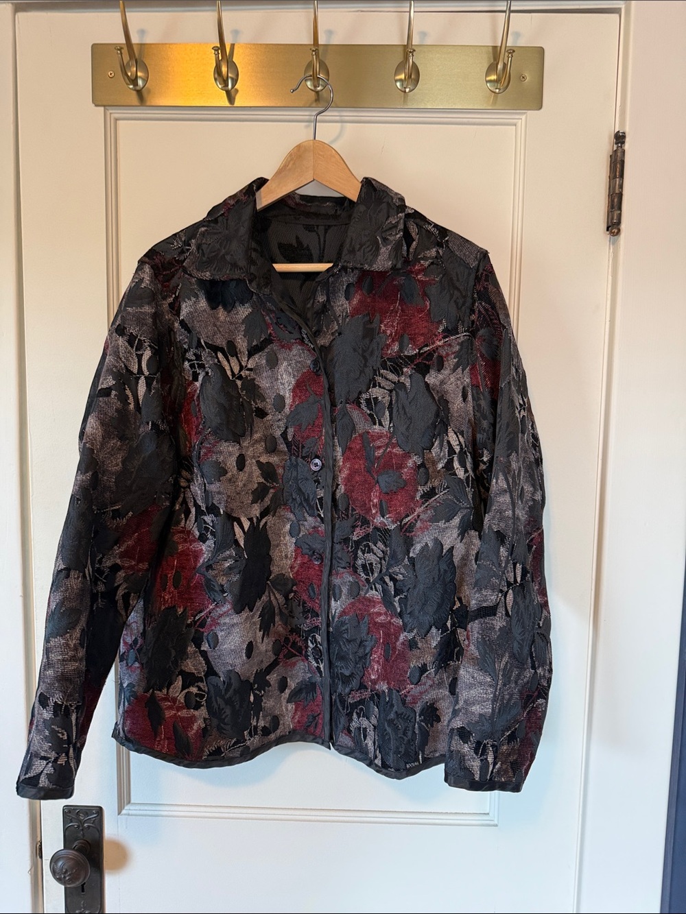 Black and burgundy floral brocade jacket - reversible